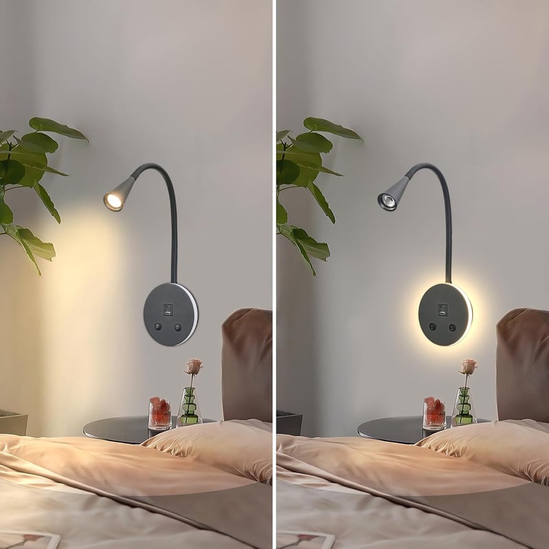 MOLUOLA LIGHTING LED olvasólámpa flexibilis nyakkal, USB töltéssel, falra szerelhető
