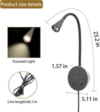 MOLUOLA LIGHTING LED olvasólámpa flexibilis nyakkal, USB töltéssel, falra szerelhető 3