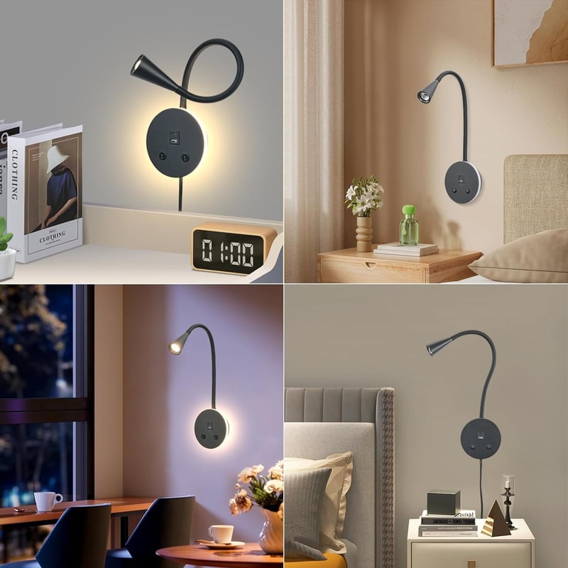 MOLUOLA LIGHTING LED olvasólámpa flexibilis nyakkal, USB töltéssel, falra szerelhető