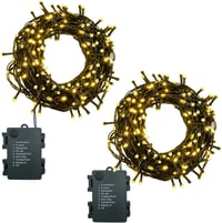MOLVCE Elemes Tündérfény 2db 50 LED 5m Kültéri-Beltéri Fényfüzér Időzítővel - 8 Világítási Mód, Vízálló, Meleg Fehér, Zöld Kábel 1