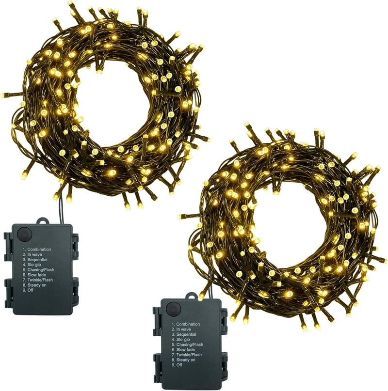 MOLVCE Elemes Tündérfény 2db 50 LED 5m Kültéri-Beltéri Fényfüzér Időzítővel - 8 Világítási Mód, Vízálló, Meleg Fehér, Zöld Kábel