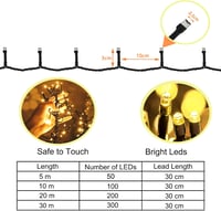MOLVCE Elemes Tündérfény 2db 50 LED 5m Kültéri-Beltéri Fényfüzér Időzítővel - 8 Világítási Mód, Vízálló, Meleg Fehér, Zöld Kábel 2