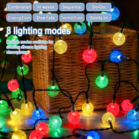 MOLVCE Vanjski svjetlosni niz 10 m 100 LED kristalnih kuglica, vodootporan, na struju, 8 načina rada i timer, za balkon, vrt, Božić, vjenčanja, šareni 6