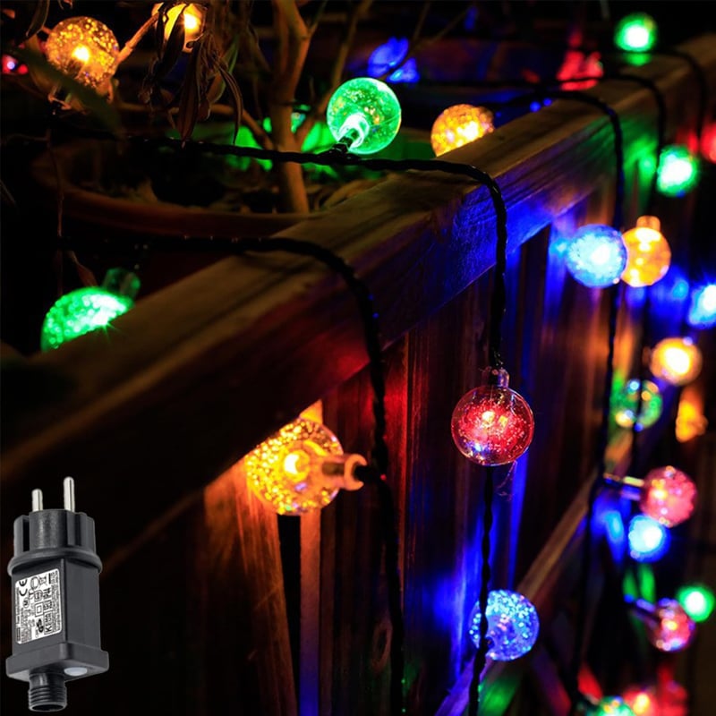 MOLVCE Vanjski svjetlosni niz 10 m 100 LED kristalnih kuglica, vodootporan, na struju, 8 načina rada i timer, za balkon, vrt, Božić, vjenčanja, šareni