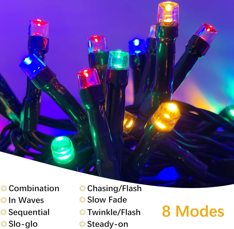MOLVCE RGB LED Tündérfény 10m 100 LED - Kültéri-Beltéri Vízálló Fényfüzér 8 Világítási Móddal, Időzítővel és Memória Funkcióval Karácsonyra,