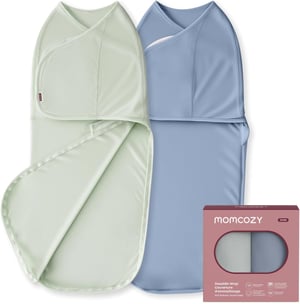 Sac de dormit pentru bebeluși Momcozy cu închidere silențioasă, 0-3 luni, reduce reflexul Moro, 2 bucăți, albastru și verde