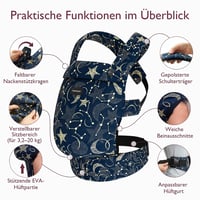 Momcozy Ergonomikus Babahordozó - 3-20 kg, Könnyű, Kényelmes, Csillagos Éjszaka Mintával, Szabadkezes Szülőséghez, Egyszerű Használat 5