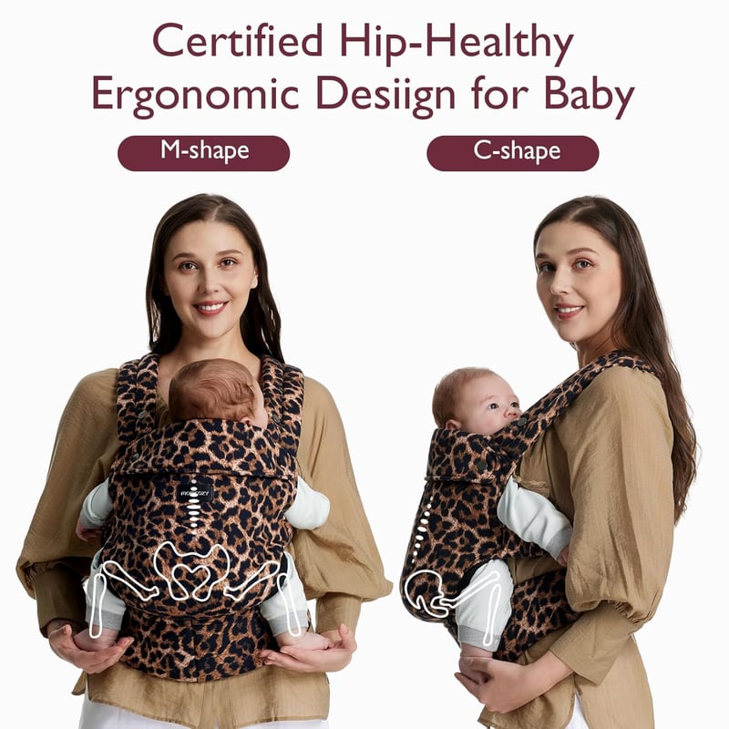Momcozy Ergonomikus Hordozó 3-20 kg-ig, Lélegző Leopard Mintás Babahordozó