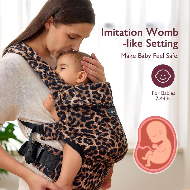 Momcozy Ergonomikus Hordozó 3-20 kg-ig, Lélegző Leopard Mintás Babahordozó