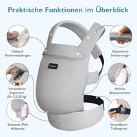 Momcozy Légáteresztő Háló Babahordozó - Ergonomikus, Könnyű Kenguru 3-20 kg Babáknak, Deréktámasszal, Szürke Hálós Anyagból, Kényelmes Egész 5