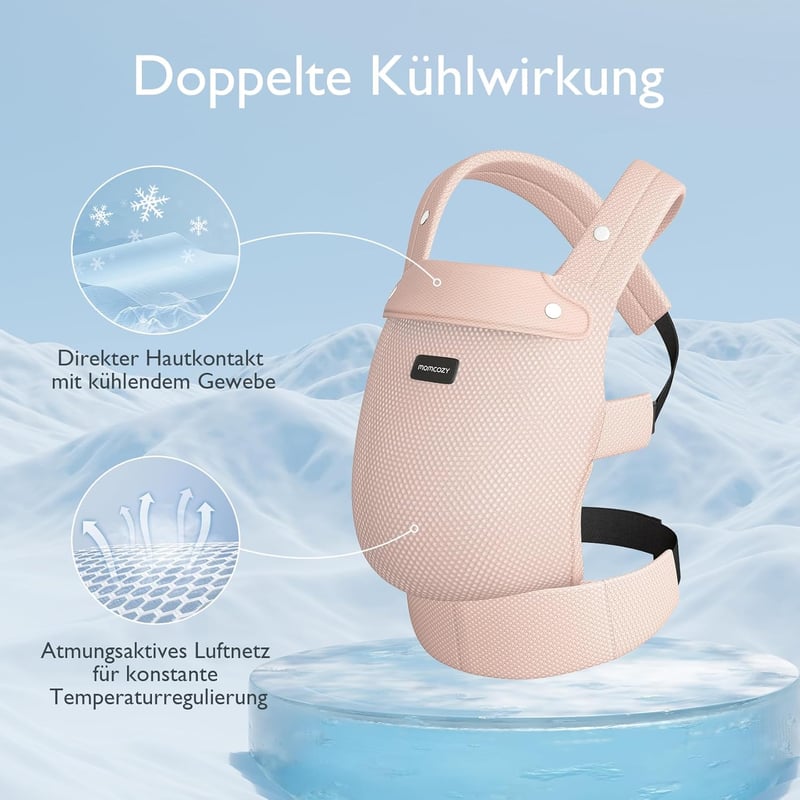 Momcozy Légáteresztő Hálós Babahordozó 3-20 kg Gyermekeknek, Ergonomikus Deréktámasszal, Rózsaszín Könnyű Kenguru Elöl Hordozáshoz, Géppel M