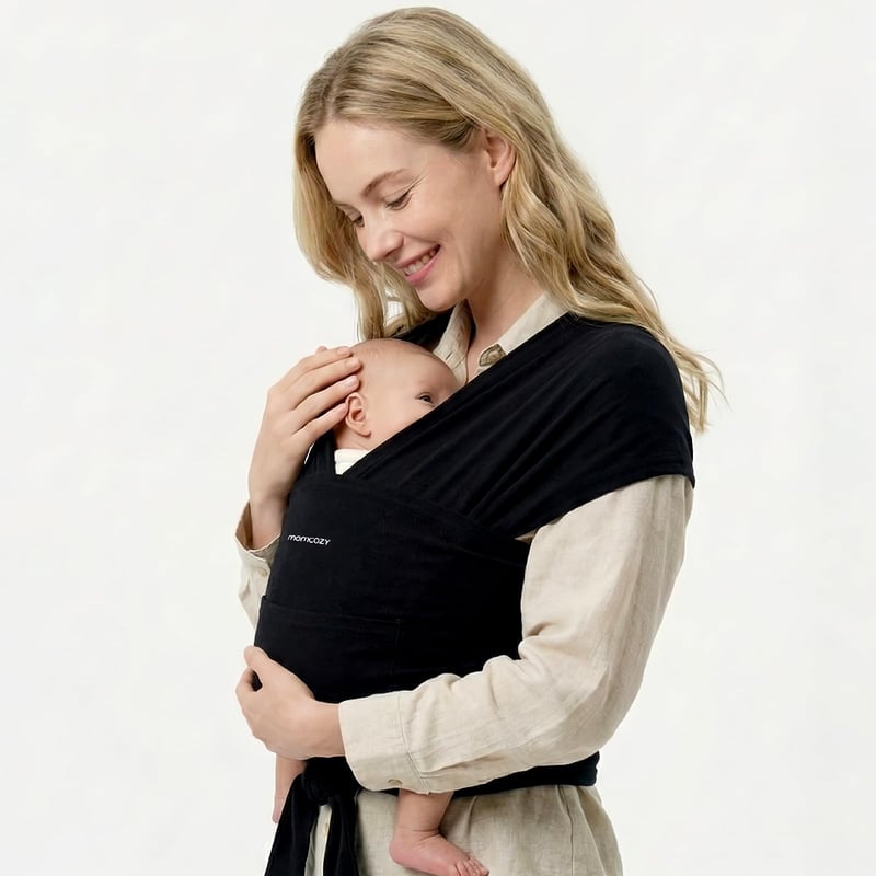 Nosič pre bábätká Momcozy Ring Sling pre novorodencov 3,6-15 kg, čierny – Krúžková šatka na nosenie detí