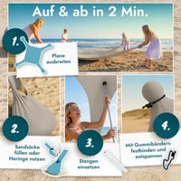 Cort de plajă Momevo Sunsail cu 2 bețe, protecție UV UPF 50+, culoare nisip, cort de protecție solară ideal pentru plajă 7