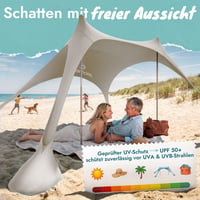 Cort de plajă Momevo Sunsail cu 2 bețe, protecție UV UPF 50+, culoare nisip, cort de protecție solară ideal pentru plajă 4