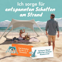 Cort de plajă Momevo Sunsail cu 2 bețe, protecție UV UPF 50+, culoare nisip, cort de protecție solară ideal pentru plajă 2
