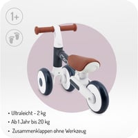 Odrážadlo Momi DEX pre dievčatá a chlapcov od 1 do 3 rokov, skladací rám, nastaviteľné sedadlo, kolesá odolné proti prepichnutiu, 2 kg, grafitová farba 4