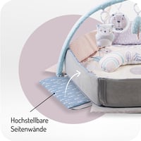 Detská hracia deka MoMi PASTEL 3 v 1 s hrazdičkou, 2 oblúky, guľôčkový bazén, 5 hračiek, 20 loptičiek s taškou, vankúšik na pasenie koníkov 5