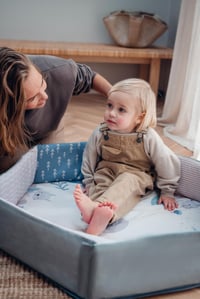 Detská hracia deka MoMi PASTEL 3 v 1 s hrazdičkou, 2 oblúky, guľôčkový bazén, 5 hračiek, 20 loptičiek s taškou, vankúšik na pasenie koníkov 9