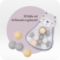 Detská hracia deka MoMi PASTEL 3 v 1 s hrazdičkou, 2 oblúky, guľôčkový bazén, 5 hračiek, 20 loptičiek s taškou, vankúšik na pasenie koníkov 3