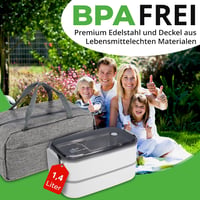 momii Prémium Rozsdamentes Acél Ebéd Doboz Felnőtteknek és Gyerekeknek - Bento Box Rekeszekkel, Hordtáskával és Evőeszközökkel, 800ml, Fehér 2
