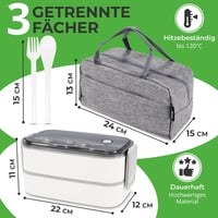 momii Prémium Rozsdamentes Acél Ebéd Doboz Felnőtteknek és Gyerekeknek - Bento Box Rekeszekkel, Hordtáskával és Evőeszközökkel, 800ml, Fehér 4