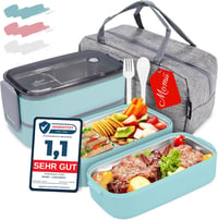 momii Rozsdamentes Acél Ételhordó 1,4L - Felnőtt Bento Doboz 4 Rekesszel, Kézi Mosású, BPA-mentes, Kék Színben 1