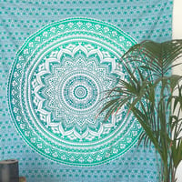 Multifunkčná šatka MOMOMUS Mandala – plážová osuška XXL, pieskuodolná plážová deka, pikniková a jogová podložka – tyrkysová, 210x230 cm 2