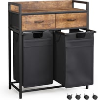 Mondeer 2 rekeszes szennyesgyűjtő polccal és fiókokkal 100L vintage barna 1