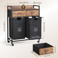 Mondeer 2 rekeszes szennyesgyűjtő polccal és fiókokkal 100L vintage barna 2