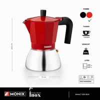 Indukčný kávovar Monix Induction Inox, 9 šálok, červený, nehrdzavejúca oceľ, talianska moka kanvička 2