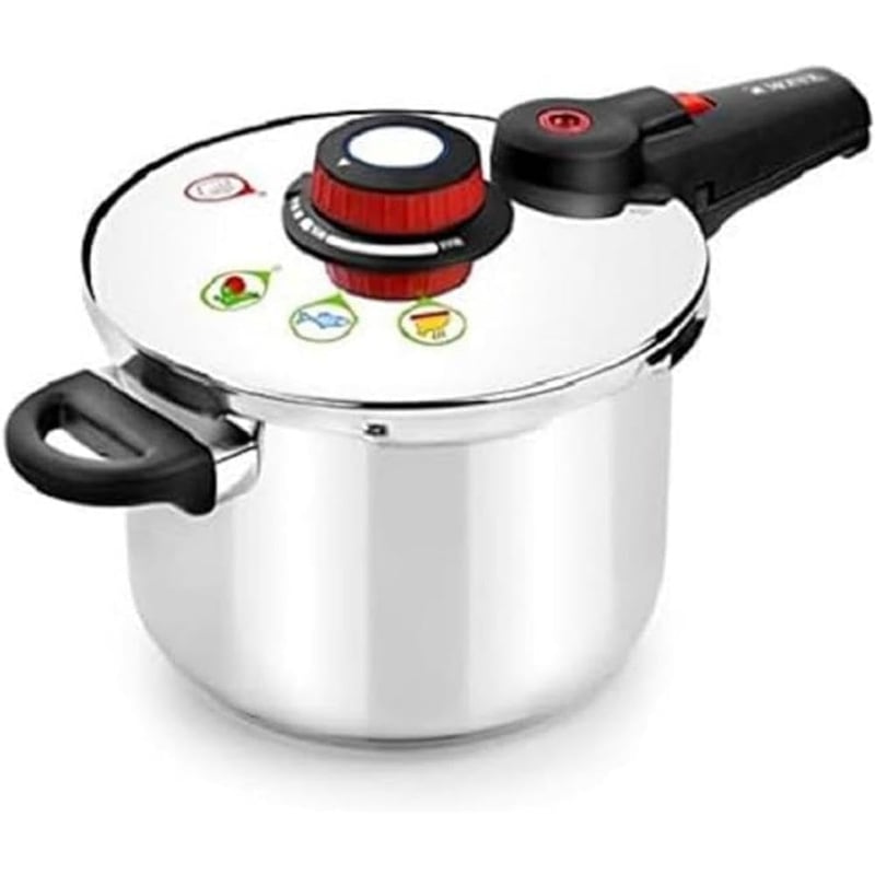 Oală sub presiune din oțel inoxidabil Monix Selecta, 7 litri, 22 cm, oțel 18/10, închidere automată, gri