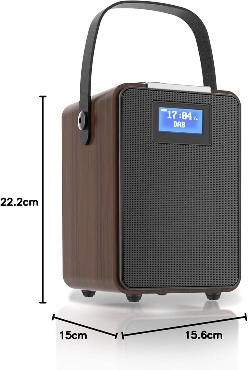 MONODEAL DAB+ Rádió Bluetooth-al, Kettős Ébresztőóra, Újratölthető Konyhai Rádió - wood-coloured