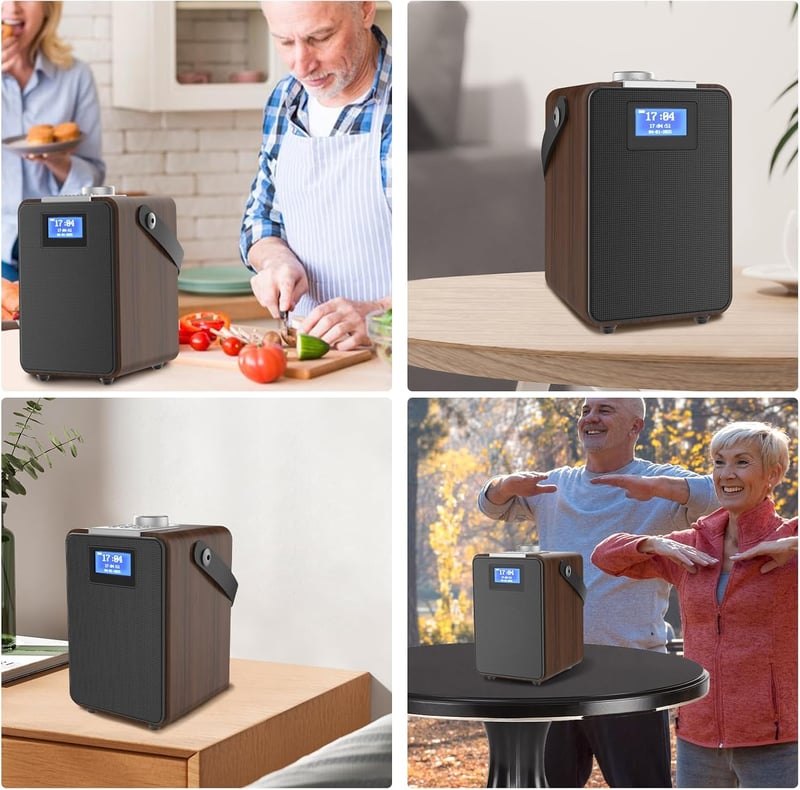 MONODEAL DAB+ Rádió Bluetooth-al, Kettős Ébresztőóra, Újratölthető Konyhai Rádió - wood-coloured