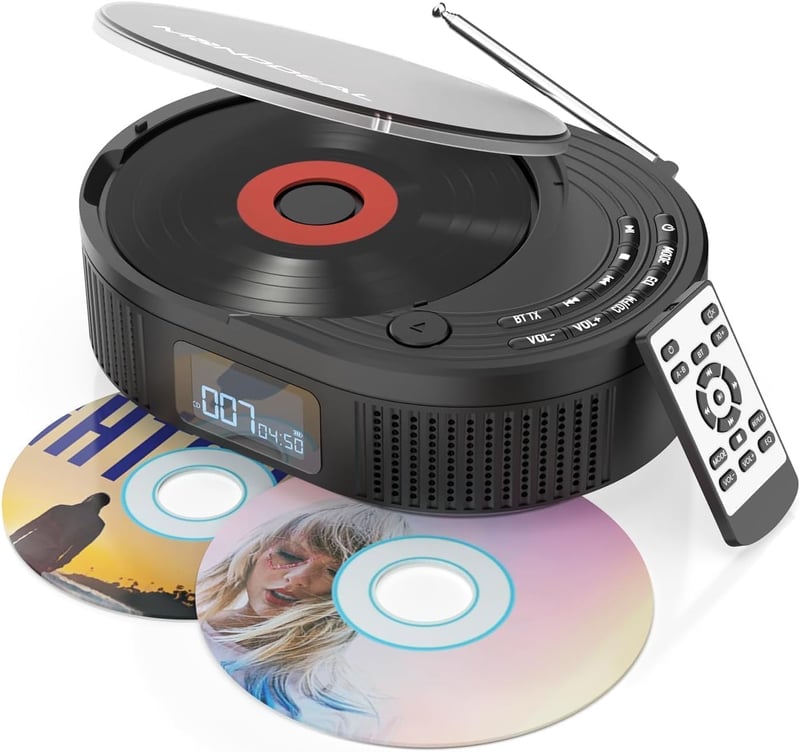 Monodeal hordozható CD lejátszó Bluetooth FM rádióval, beépített hangszóróval - fekete