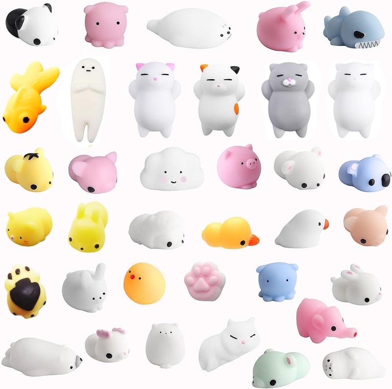 MonQi 36 darabos kawaii mini szilikon squishy állatfigurás stresszoldó nyomkodós játék csomag