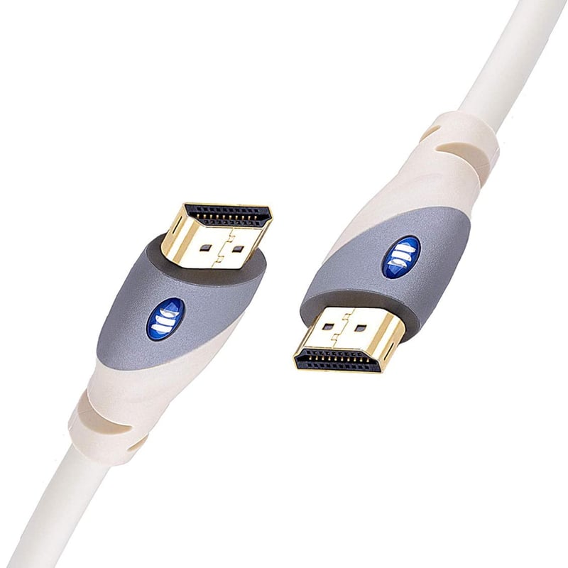 Cablu HDMI Monster Essentials Ultra HD 4K 1,82 m, 18 Gbps, 60/120 Hz, conectori aurii 24K, V-Grip, ecranare triplă, alb