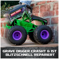 Monster Jam Smash 'n Bash Grave Digger diaľkovo ovládaný Monster Truck – Dá sa rozbiť a opraviť, 2,4 GHz, USB nabíjanie, od 4 rokov 4