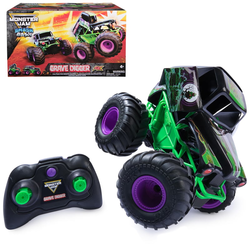 Monster Jam Smash 'n Bash Grave Digger diaľkovo ovládaný Monster Truck – Dá sa rozbiť a opraviť, 2,4 GHz, USB nabíjanie, od 4 rokov