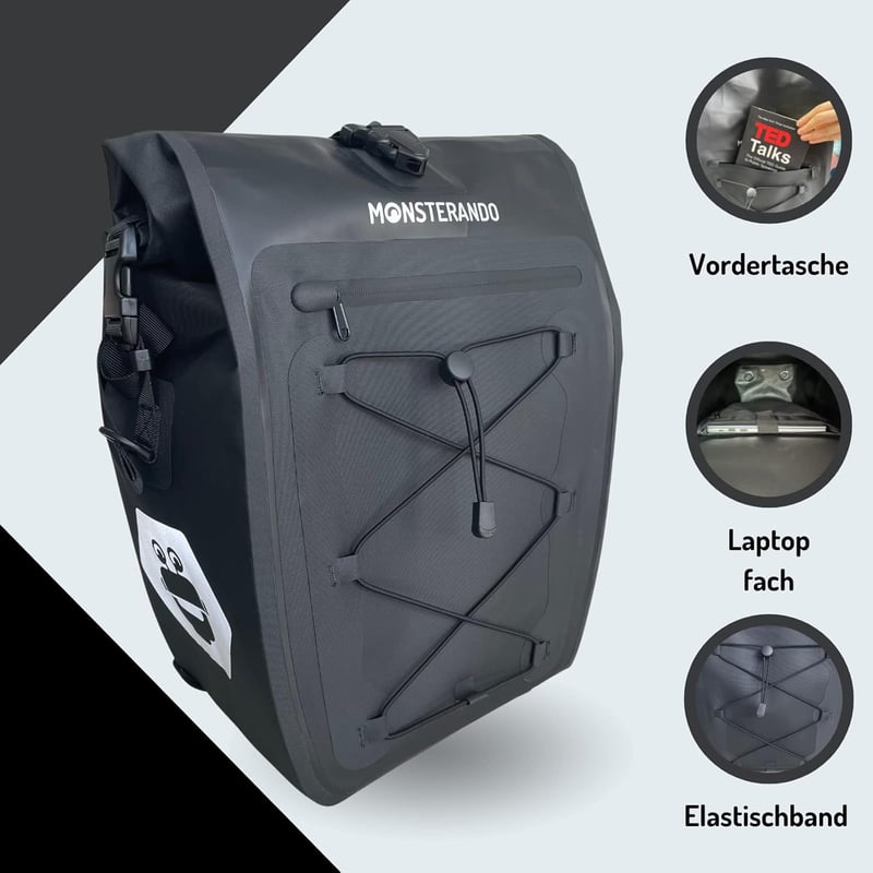 MONSTERANDO Kerékpár Csomagtartó Táska 27L Vízálló Laptop Rekesz Fekete