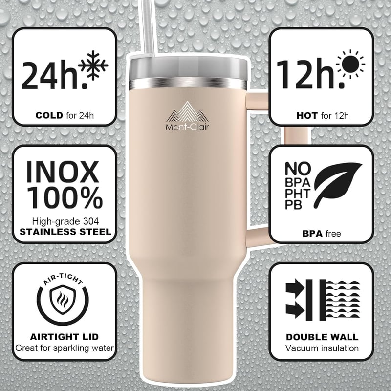 Mont-Clair 1200ml Termikus Utazó Pohár Szívószállal és Fedővel
