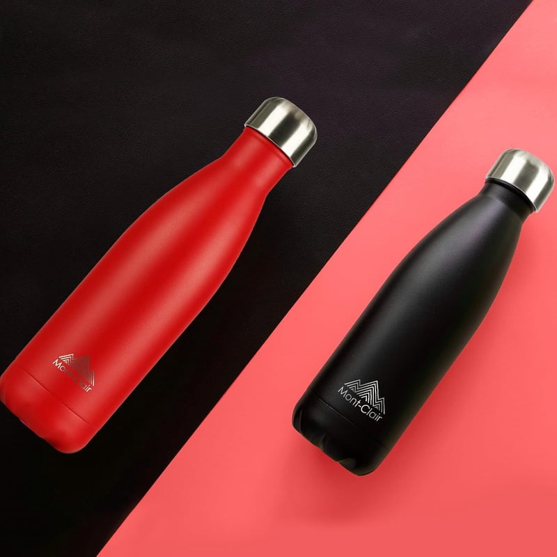 Mont-Clair Rozsdamentes Acél Termosz 500ml - Piros Hőszigetelt Kulacs, 24 Órás Hideg/12 Órás Meleg Italtartó, BPA-mentes, Szivárgásmentes Iv