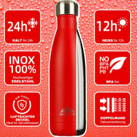 Mont-Clair Rozsdamentes Acél Termosz 500ml - Piros Hőszigetelt Kulacs, 24 Órás Hideg/12 Órás Meleg Italtartó, BPA-mentes, Szivárgásmentes Iv 2