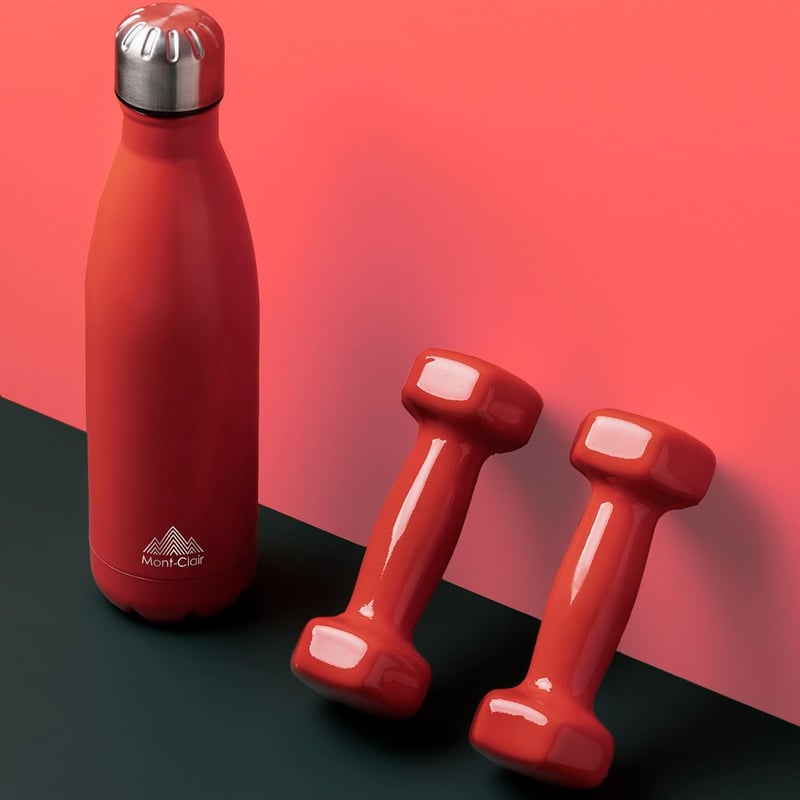 Mont-Clair Rozsdamentes Acél Termosz 500ml - Piros Hőszigetelt Kulacs, 24 Órás Hideg/12 Órás Meleg Italtartó, BPA-mentes, Szivárgásmentes Iv