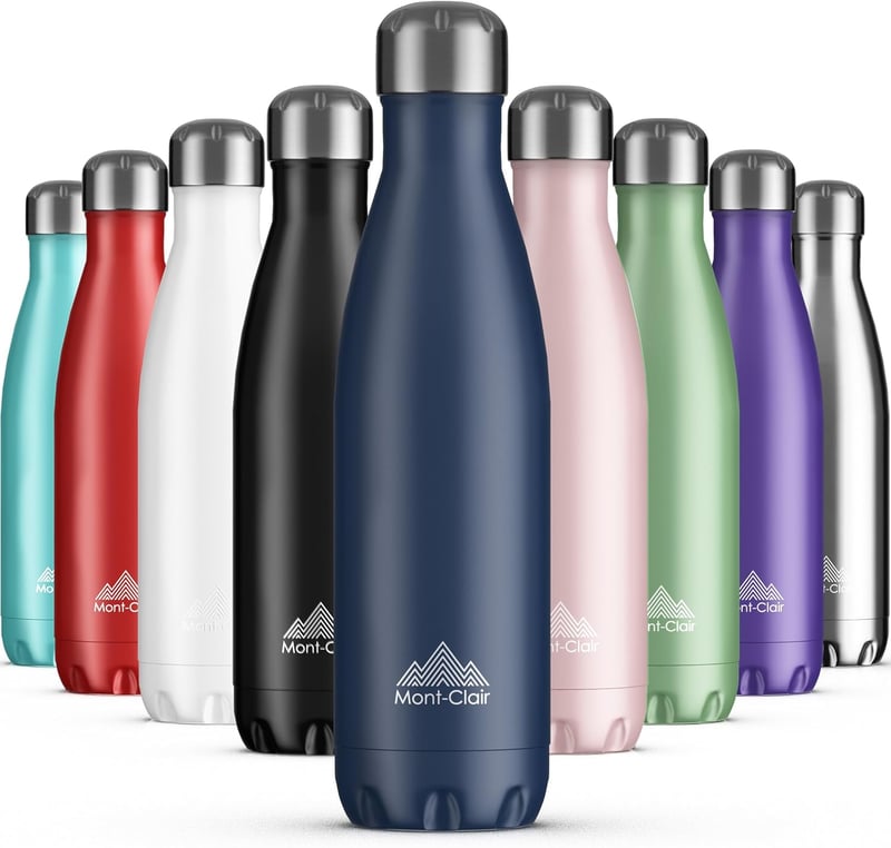 Mont-Clair Rozsdamentes Acél Termosz 500ml - Kék Ivópalack Dupla Falú Szigeteléssel, Szivárgásmentes, BPA-mentes, 24 Órás Hideg- és 12 Órás 
