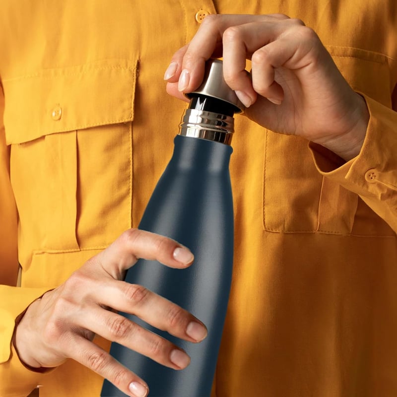 Mont-Clair Rozsdamentes Acél Termosz 500ml - Kék Ivópalack Dupla Falú Szigeteléssel, Szivárgásmentes, BPA-mentes, 24 Órás Hideg- és 12 Órás 