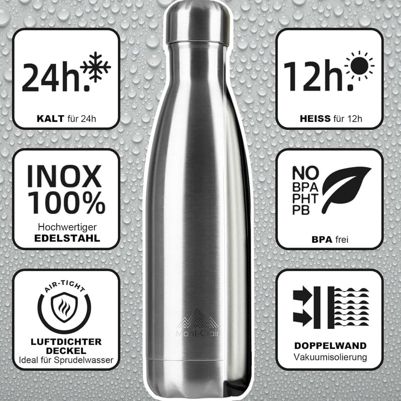 Mont-Clair rozsdamentes acélból készült termosz 750ml, 24h hideg, 12h meleg, BPA-mentes