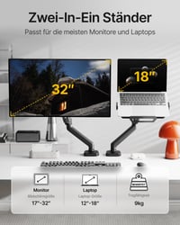 monTEK 2 v 1 držiak na notebook a monitor pre 18-palcové notebooky a 32-palcové monitory s upevnením na stôl 2