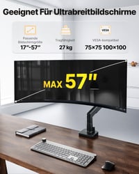 Hliníkový držiak na monitor monTEK pre 17 – 57-palcové ultraširokouhlé obrazovky do 27 kg, USB 3.0 A/C, pneumatický zdvih, max. VESA 100x100, biely 2