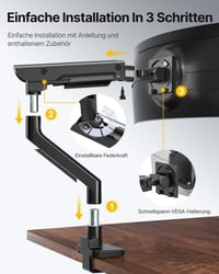 Hliníkový držiak na monitor monTEK pre 17 – 57-palcové ultraširokouhlé obrazovky do 27 kg, USB 3.0 A/C, pneumatický zdvih, max. VESA 100x100, biely 8