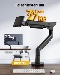 Hliníkový držiak na monitor monTEK pre 17 – 57-palcové ultraširokouhlé obrazovky do 27 kg, USB 3.0 A/C, pneumatický zdvih, max. VESA 100x100, biely 3